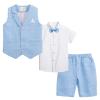 LOLANTA Summer Boys Suit Dress Clothes Kids Wedding Ring Bearer Outfit 4Pcs Shirt Vest Shorts Set(Blue,3) view 2