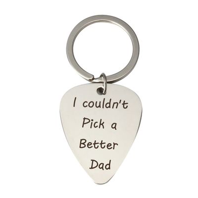 Meiligo Daddy Papa Father Day I Couldn't Pick a Better Dad Guitar Pick Key Chain Stainless Steel Jewelry for Men (Silver - 1)