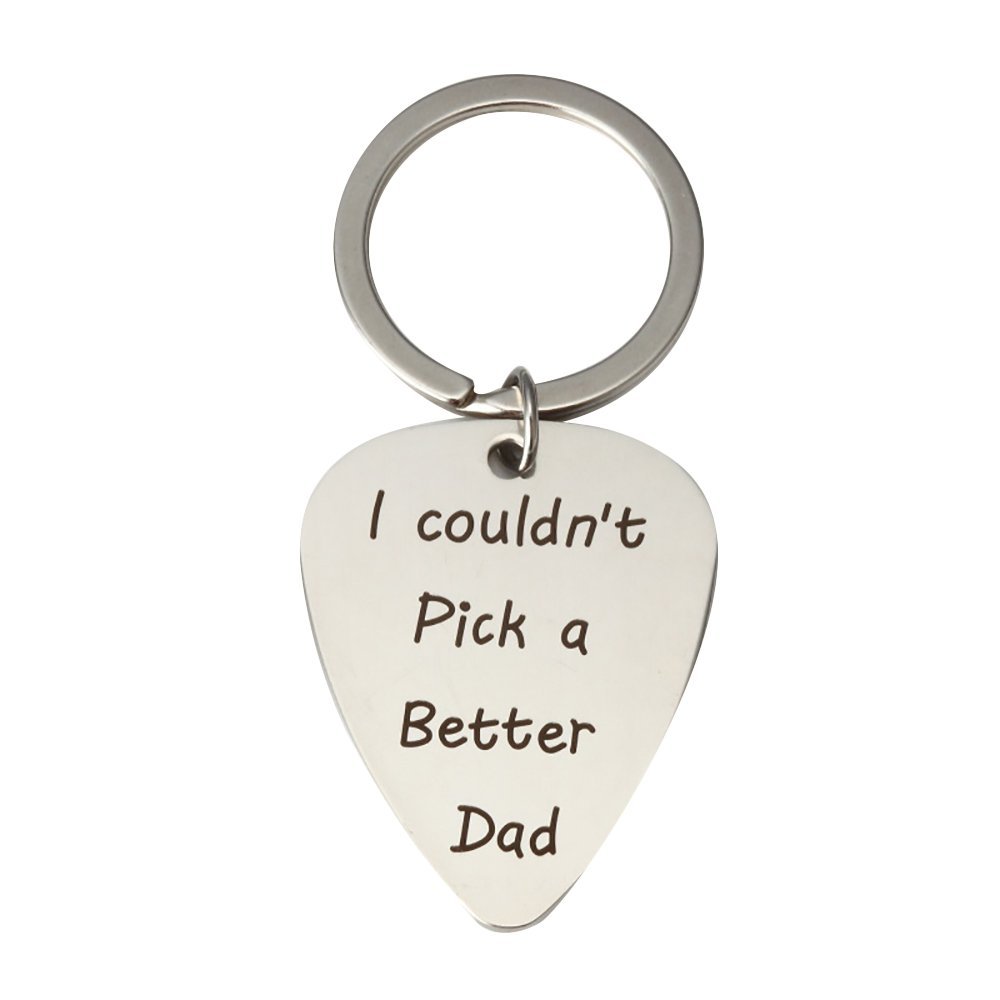 Meiligo Daddy Papa Father Day I Couldn't Pick a Better Dad Guitar Pick Key Chain Stainless Steel Jewelry for Men (Silver - 1)