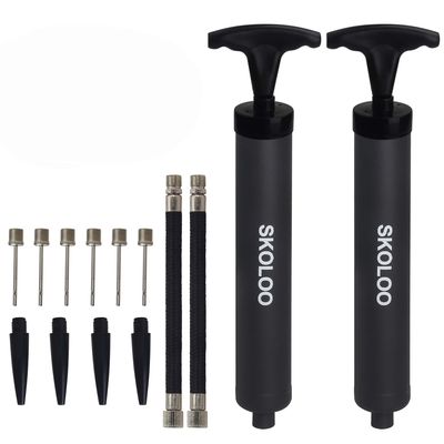 (2 Pack) Skoloo 10" Portable Hand Air Ball Pump Inflator Kit with Needle, Nozzle, Extension Hose for Soccer Basketball Football Volleyball Water Polo Rugby Exercise Ball Balloon,2 Black