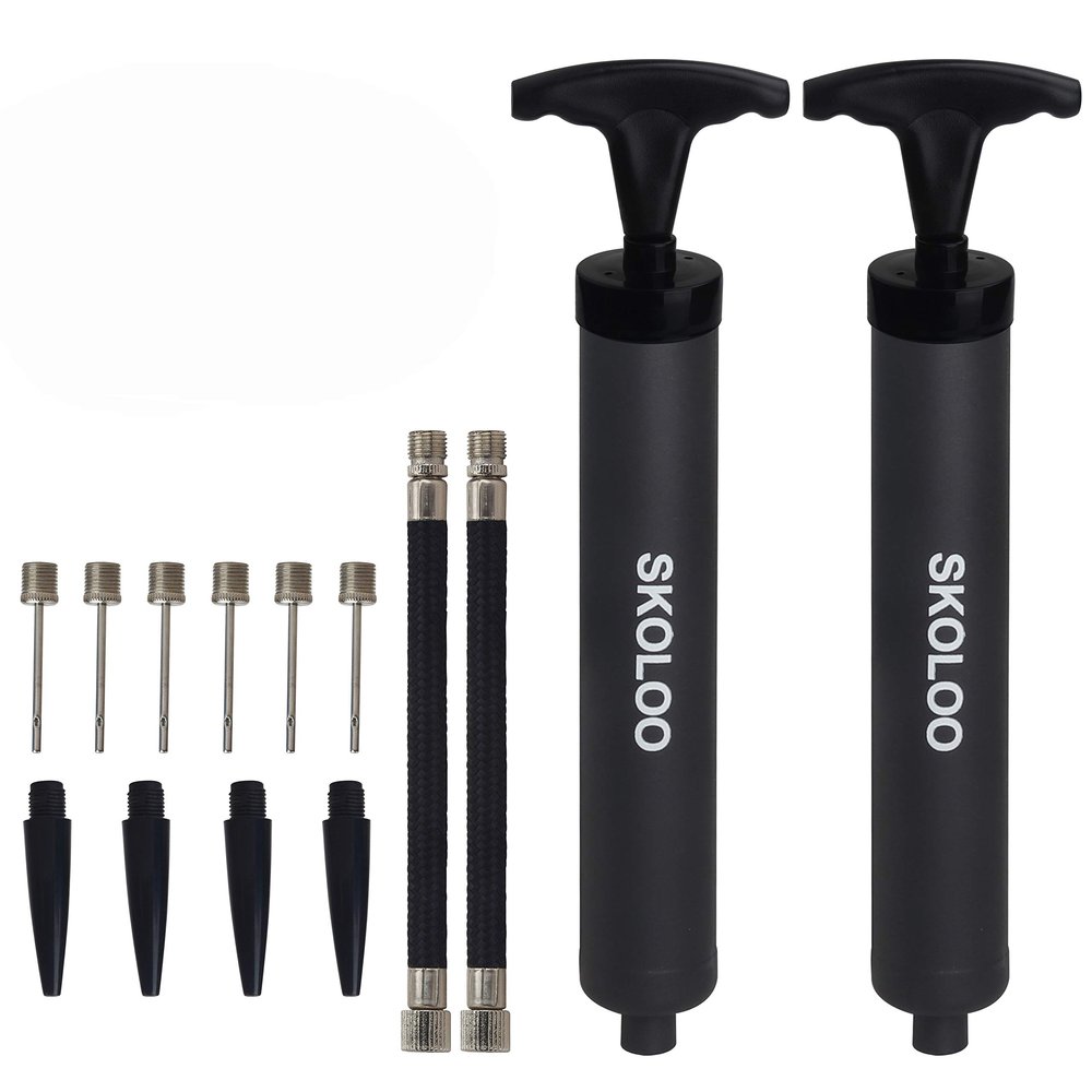 (2 Pack) Skoloo 10" Portable Hand Air Ball Pump Inflator Kit with Needle, Nozzle, Extension Hose for Soccer Basketball Football Volleyball Water Polo Rugby Exercise Ball Balloon,2 Black