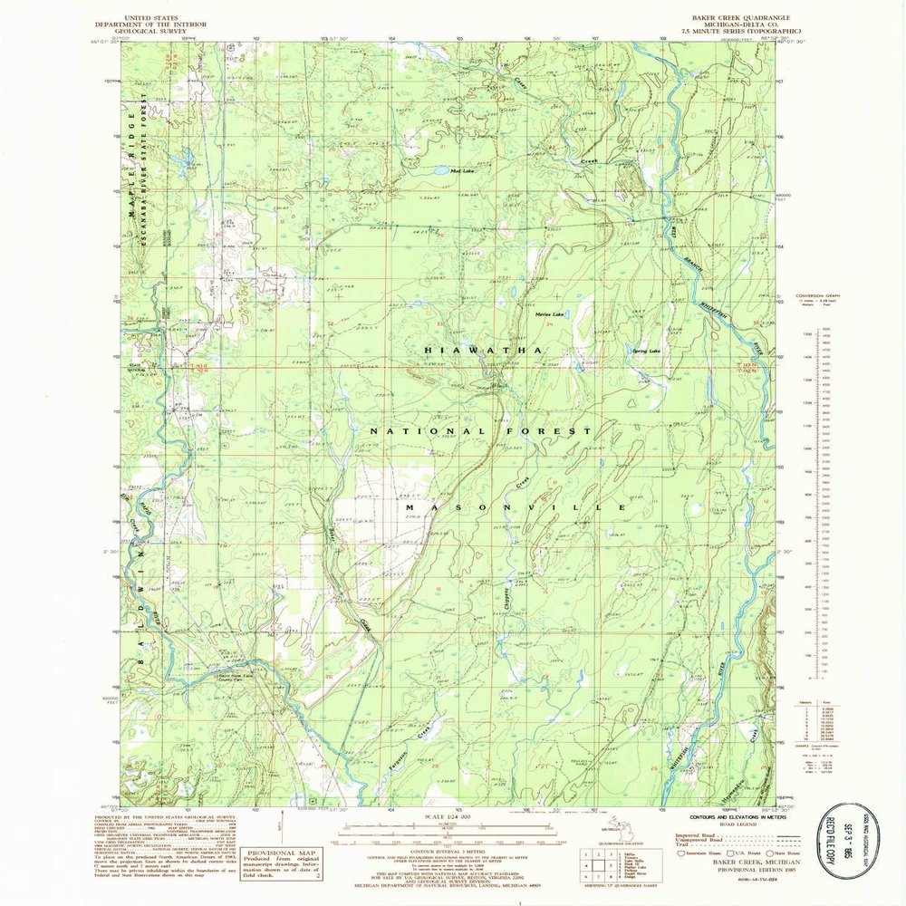 YellowMaps Baker Creek MI topo map, 1:24000 Scale, 7.5 X 7.5 Minute, Historical, 1985, Updated 1985, 27 x 21.9 in - Tyvek