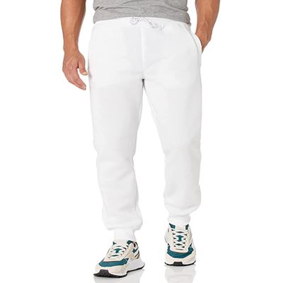 WT02 Men's Fleece Sweatpants & Joggers (Regular & Extended Sizes), White, Small