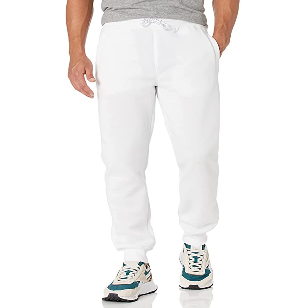 WT02 Men's Fleece Sweatpants & Joggers (Regular & Extended Sizes), White, Small