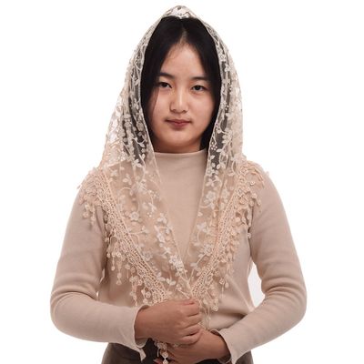 BLESSUME Medieval Headscarf Wimples Women Triangle Veil Classic Mantilla Soft Lace Chapel Veil