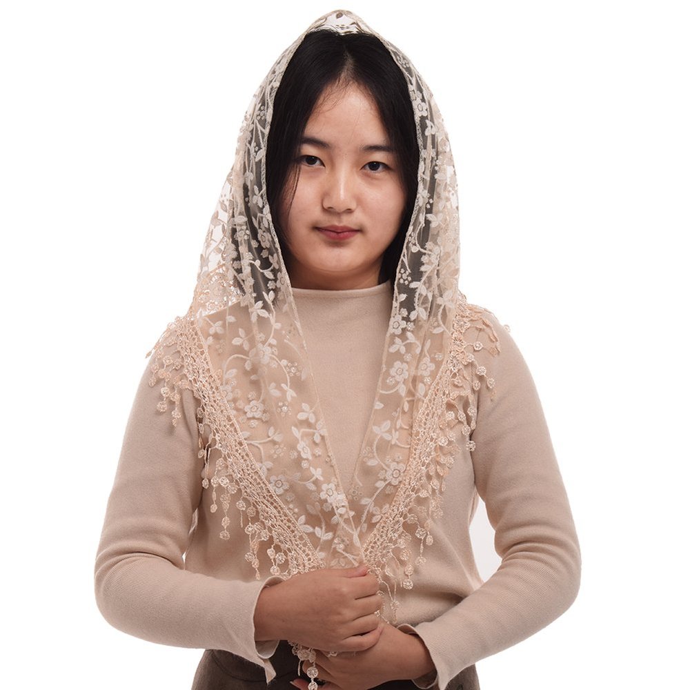 BLESSUME Medieval Headscarf Wimples Women Triangle Veil Classic Mantilla Soft Lace Chapel Veil