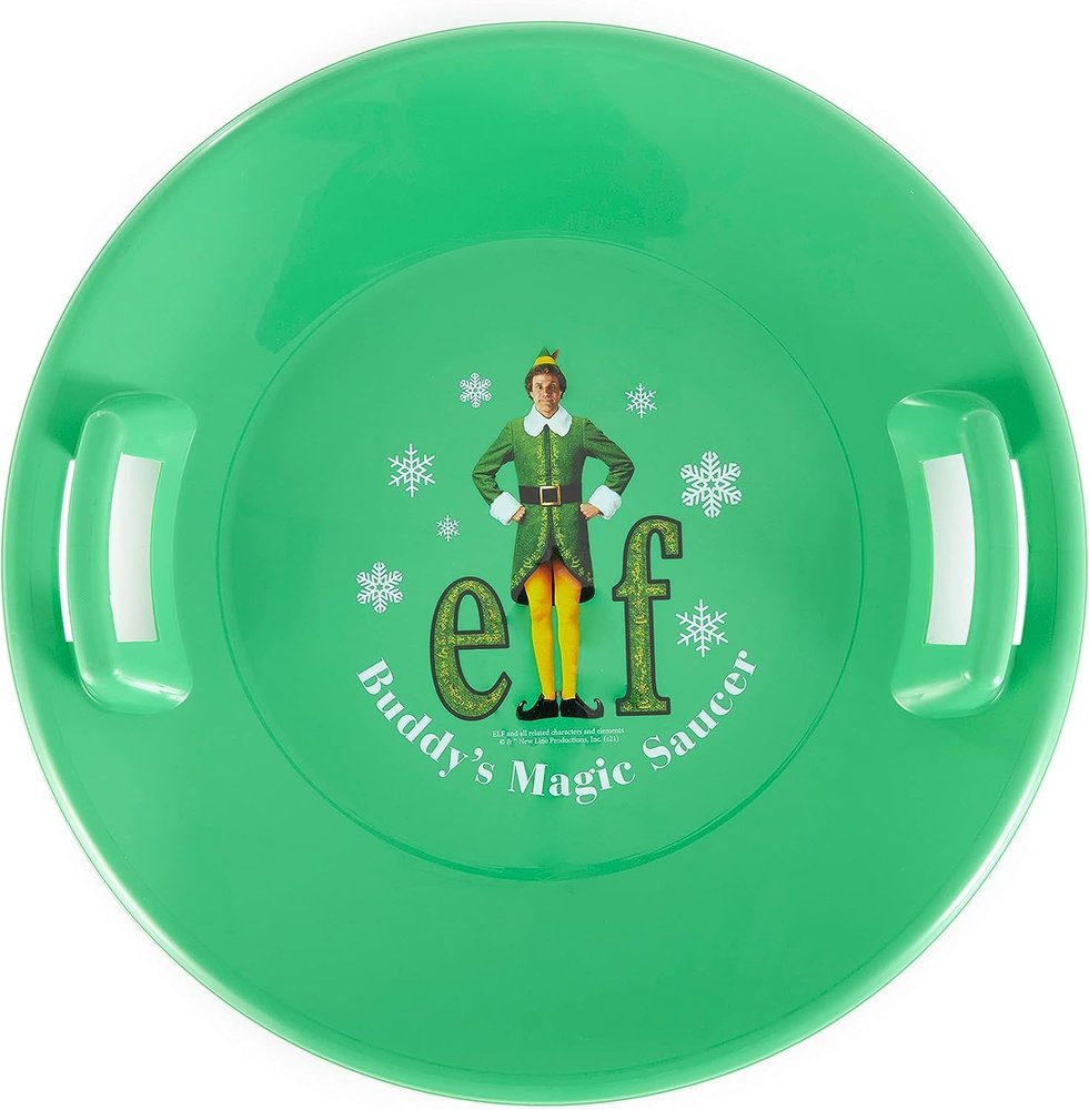 Slippery Racer Heavy-Duty Cold Resistant Downhill Pro Plastic Outdoor Winter Saucer Disc Snow Sled with Handles. (Buddy ELF-1 Pack)