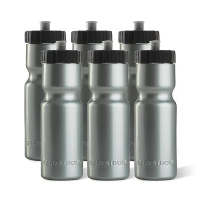 50 Strong Sports Water Bottles 6-Pack  Reusable 22 oz BPA-Free Plastic Bottles with Pull Top Cap  Made in USA  Top Rack Dishwasher Safe  Fits Most Bike Cages Brand - Silver