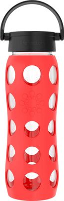 Lifefactory 22-Ounce BPA-Free Glass Water Bottle with Classic Cap and Protective Silicone Sleeve, Poppy