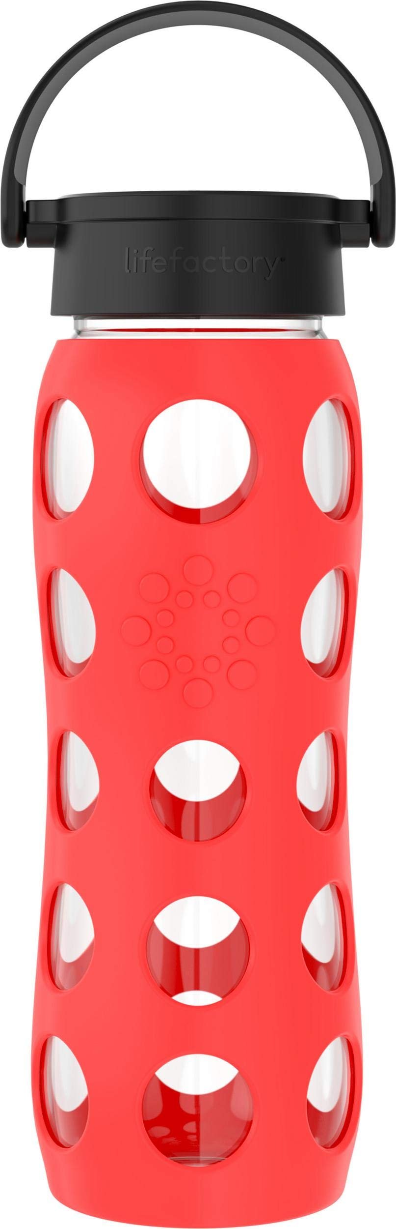 Lifefactory 22-Ounce BPA-Free Glass Water Bottle with Classic Cap and Protective Silicone Sleeve, Poppy