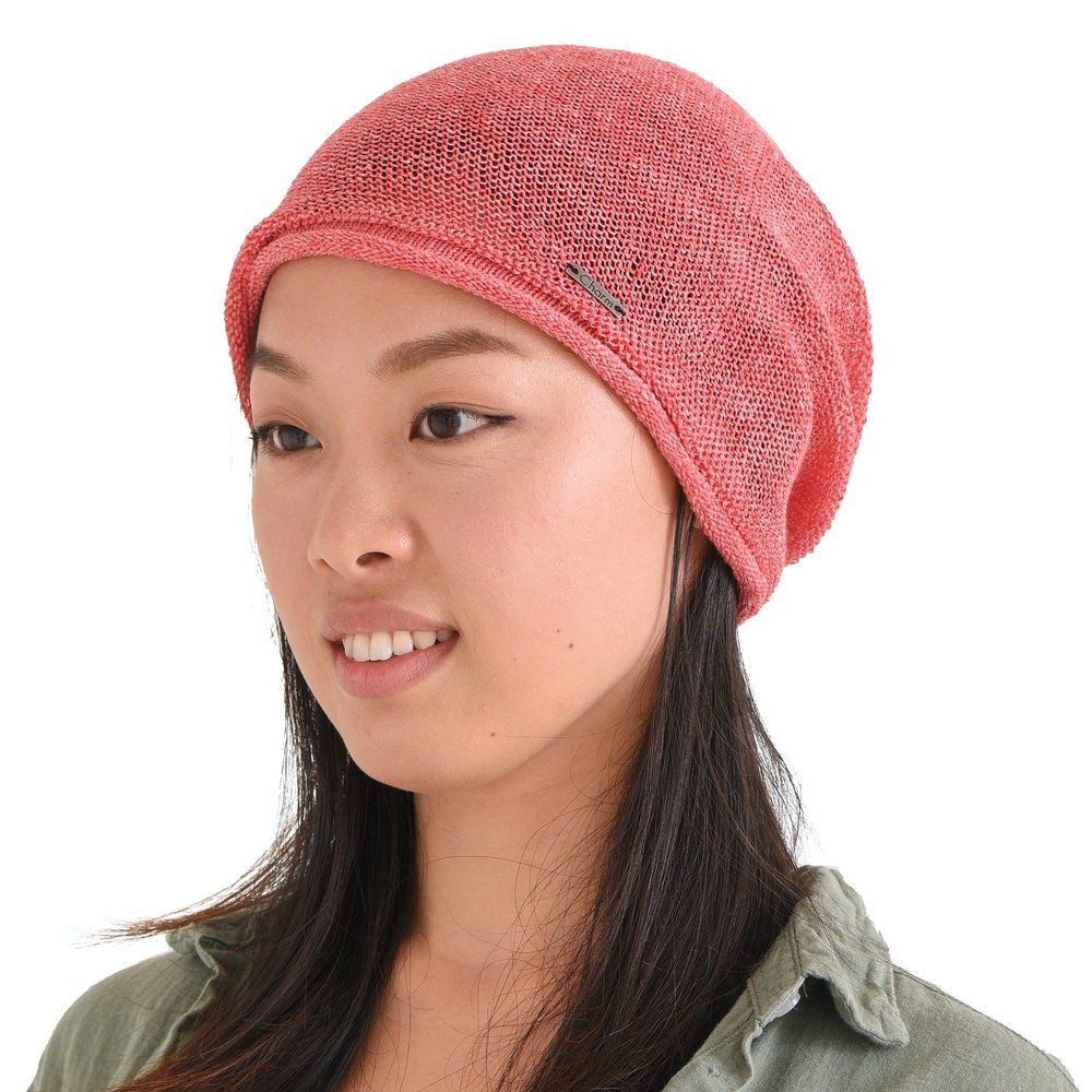 CHARM Linen Beanie Hat for Summer - Mens Slouchy Beanie Womens Baggy Knit Cap Cooling Hat Red