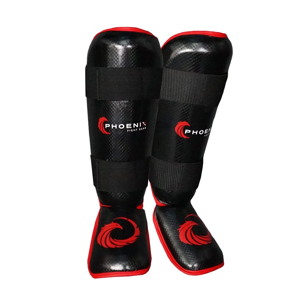 Kids Champion Shin Guards, with Instep Pads and Foot Protection, Phoenix Fight Gear Mixed Martial Arts Shin Guards for Kids, Youth shin Guards for MMA Training, Muay Thai (Black, Medium)