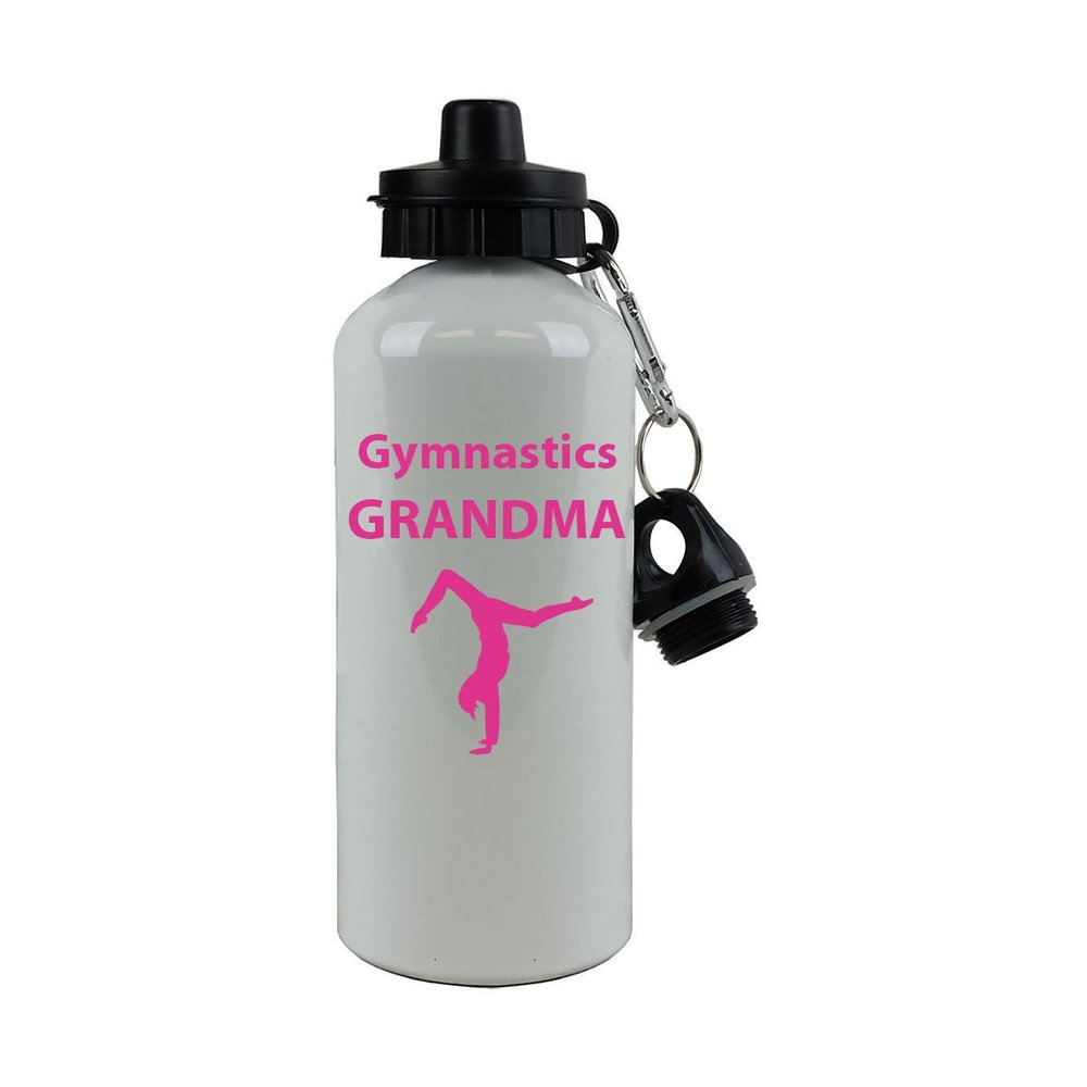 Personalized Custom Gymnastics Grandma Aluminum White Finish 20 Ounce 600ML Sport Water Bottle Customizable, Hot Pink