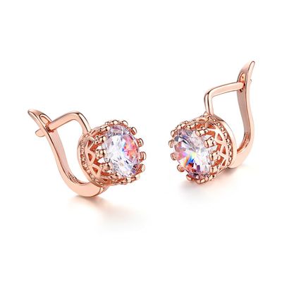 18K Rose/White Gold-Plated Round Cut Cubic Zirconia Stud Earrings For Women (Rose Gold)
