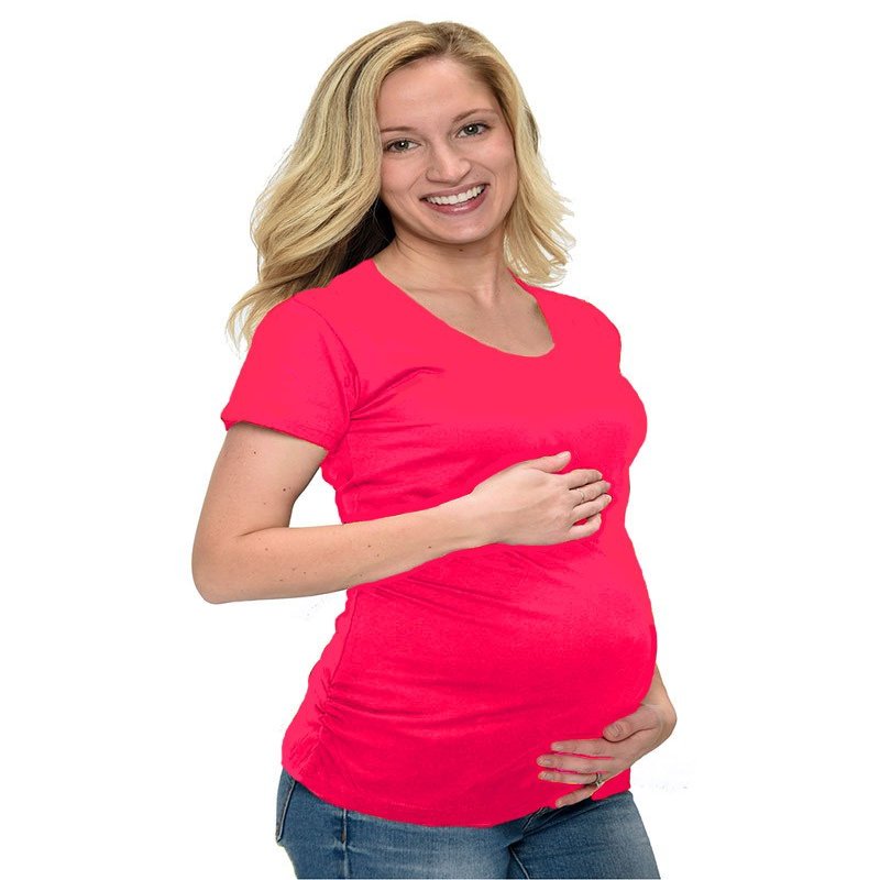 Monag Short Sleeve Maternity T-Shirt Classic Ruched Side, XX-Large Fuchsia