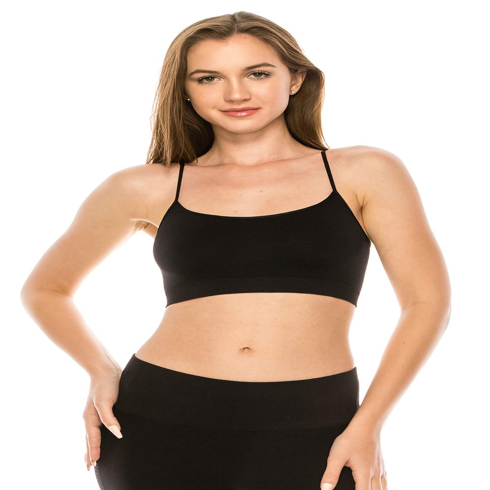 Kurve American Made Basic Crop Tank Top Bra Cami, UV Protective Fabric UPF 50+ (Made with Love in The USA), Black, X-Large/XX-Large