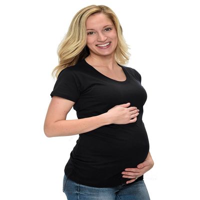 Monag Short Sleeve Maternity T-Shirt Classic Ruched Side, Medium Black