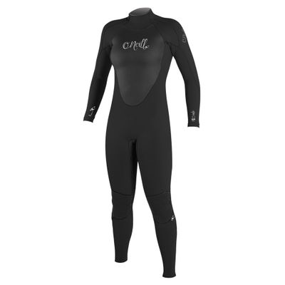 O'Neill Women's Epic 3:2mm Back Zip Full Wetsuit, Durable Warmth with Good Flexibility for Surfing and All Water Activities, Black/Black/Black, 10T