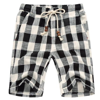 sandbank Mens Summer Casual Linen Drawstring Striped Beach Shorts (Waistline : 35-36 Inch, Black)