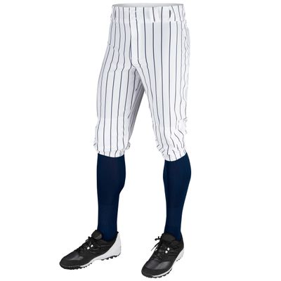 CHAMPRO Men' Classic With Pinstripes Triple Crown Pinstripe Polyester Baseball Knicker, White, Navy, X-Large US