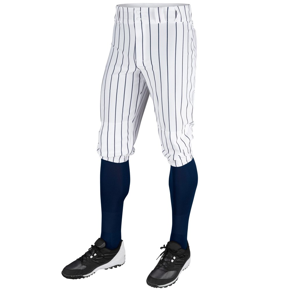 CHAMPRO Men' Classic With Pinstripes Triple Crown Pinstripe Polyester Baseball Knicker, White, Navy, X-Large US