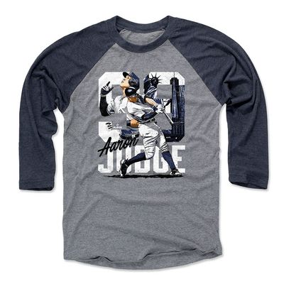 500 LEVEL Aaron Judge 3/4 Sleeve T-Shirt (Baseball Tee, XXX-Large, Navy/Heather Gray) - Aaron Judge Tribute W WHT