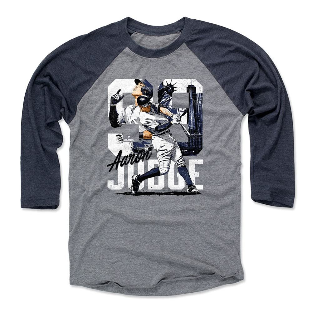 500 LEVEL Aaron Judge 3/4 Sleeve T-Shirt (Baseball Tee, XXX-Large, Navy/Heather Gray) - Aaron Judge Tribute W WHT