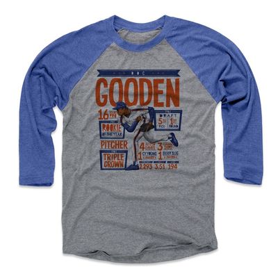 500 LEVEL Dwight Gooden Tee Shirt (Baseball Tee, XXX-Large, Royal/Heather Gray) - Dwight Gooden Pitch B