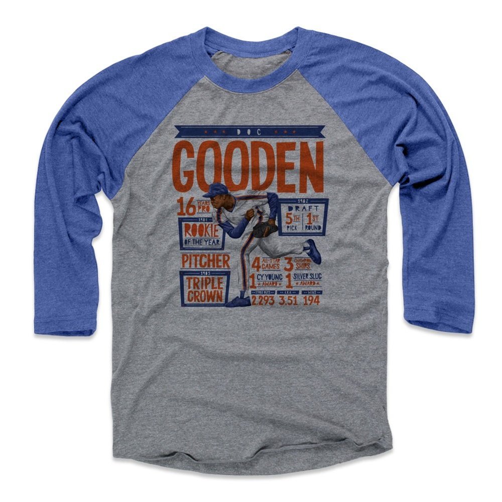 500 LEVEL Dwight Gooden Tee Shirt (Baseball Tee, XXX-Large, Royal/Heather Gray) - Dwight Gooden Pitch B
