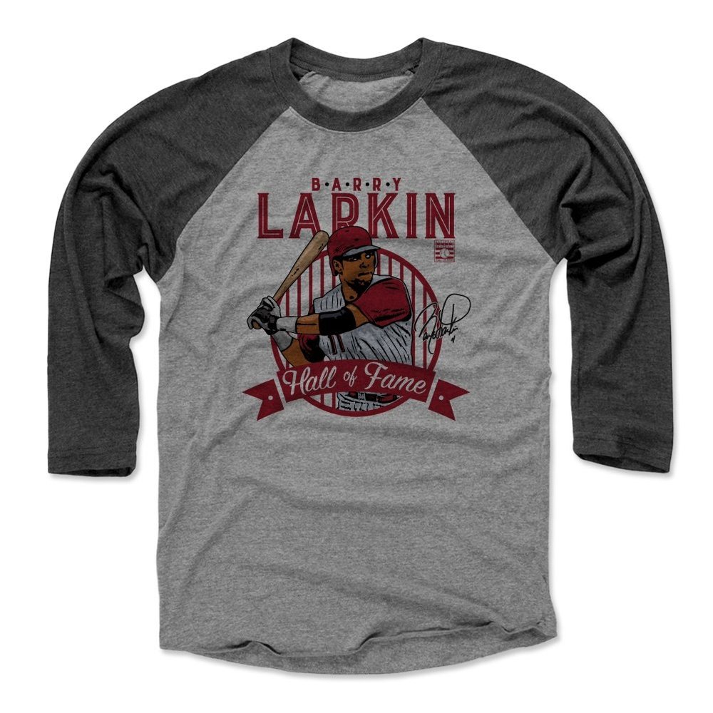 500 LEVEL Barry Larkin 3/4 Sleeve T-Shirt (Baseball Tee, XXX-Large, Black/Heather Gray) - Barry Larkin Fame R