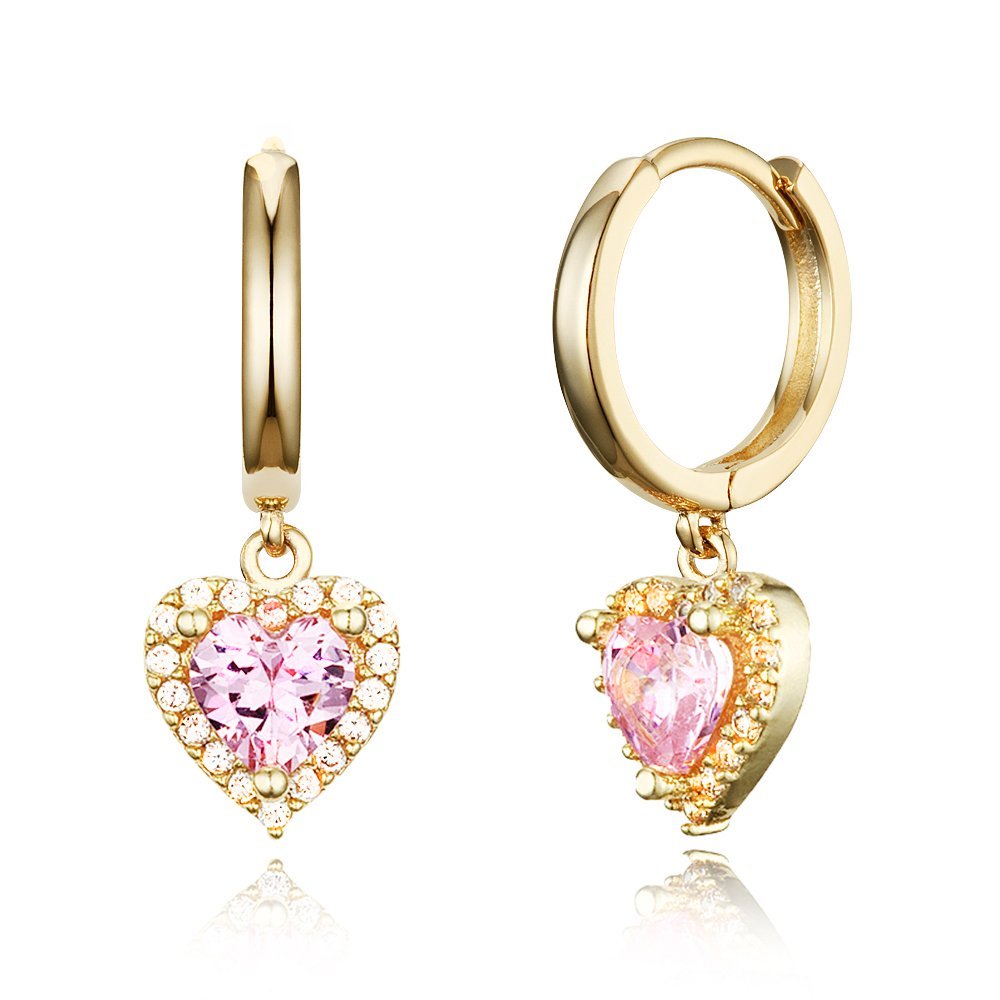 14k Gold Plated Brass Pink Heart Plain Huggy Baby Girls Hoop Earrings