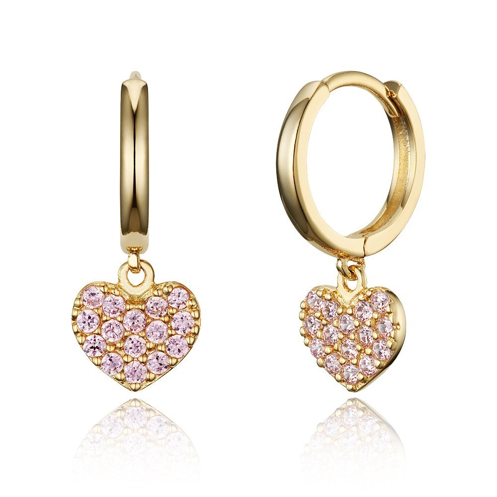 14k Gold Plated Brass Pink Heart Plain Huggy Baby Girls Hoop Earrings