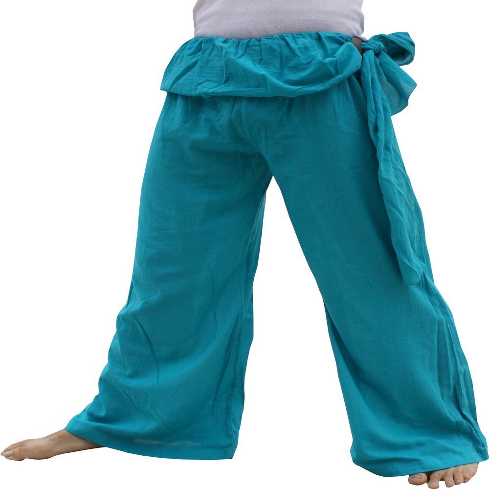 RaanPahMuang Wild Light Cotton Thai Pirates Pants Hip Tied, X-Large, Pine Green