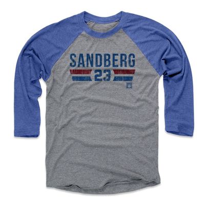 500 LEVEL Ryne Sandberg 3/4 Sleeve T-Shirt (Baseball Tee, Small, Royal/Heather Gray) - Ryne Sandberg Font B