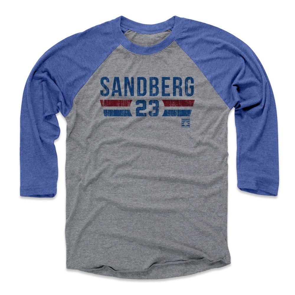 500 LEVEL Ryne Sandberg 3/4 Sleeve T-Shirt (Baseball Tee, Small, Royal/Heather Gray) - Ryne Sandberg Font B
