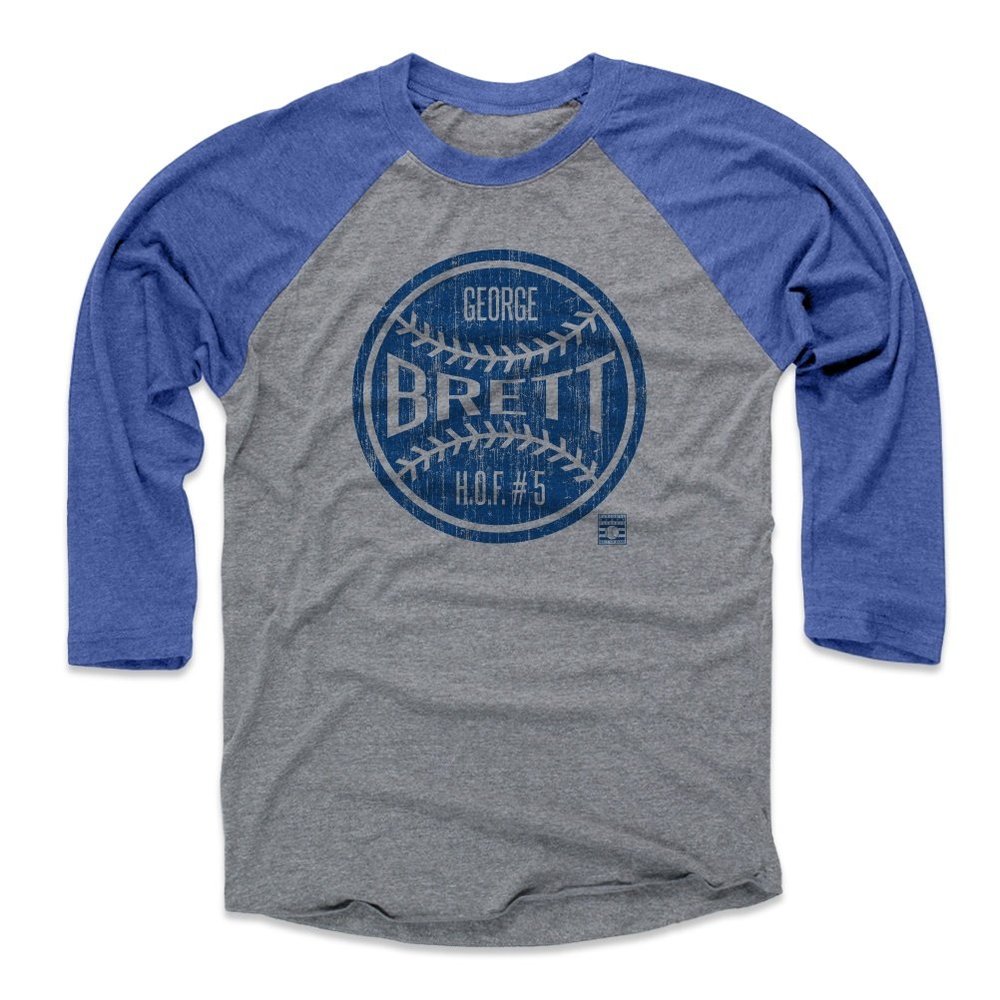 500 LEVEL George Brett 3/4 Sleeve T-Shirt (Baseball Tee, X-Large, Royal/Heather Gray) - George Brett Ball B