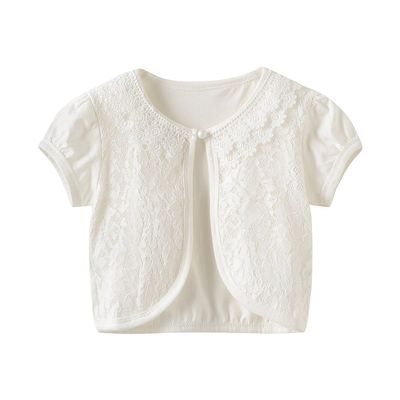 CHENXIN Girls Shrug Knit Short Sleeve Lace Bolero Cardigan Shrug (Ivory 2, 8-9T)