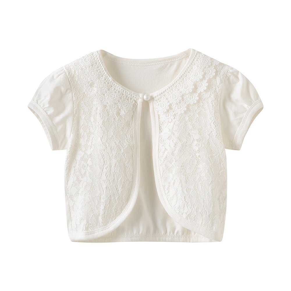 CHENXIN Girls Shrug Knit Short Sleeve Lace Bolero Cardigan Shrug (Ivory 2, 8-9T)