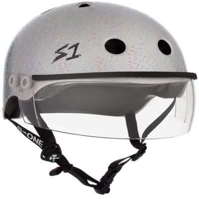 S1 Lifer Visor Helmet Gen 2 for Skateboarding, BMX, and Roller Skating - EPS Fusion Foam, CPSC & ASTM Certified - Silver Gloss Glitter w/Clear Visor Large (22")