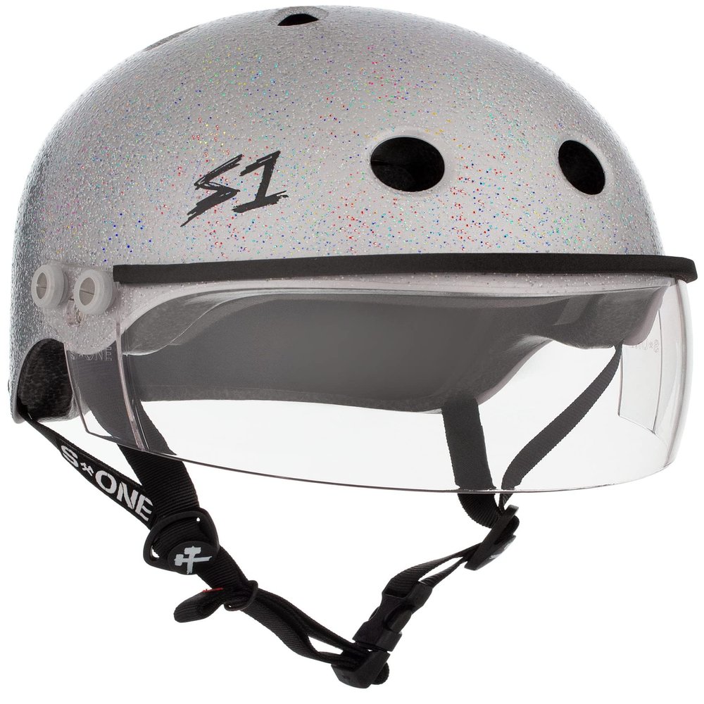 S1 Lifer Visor Helmet Gen 2 for Skateboarding, BMX, and Roller Skating - EPS Fusion Foam, CPSC & ASTM Certified - Silver Gloss Glitter w/Clear Visor Large (22")