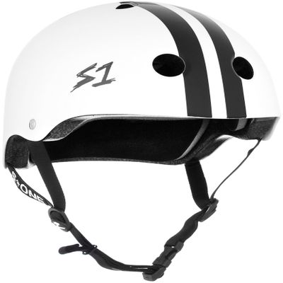 S1 Lifer Helmet for Skateboarding, BMX, and Roller Skating - EPS Fusion Foam, CPSC & ASTM Certified - White Gloss w/Black Stripes Large (22")