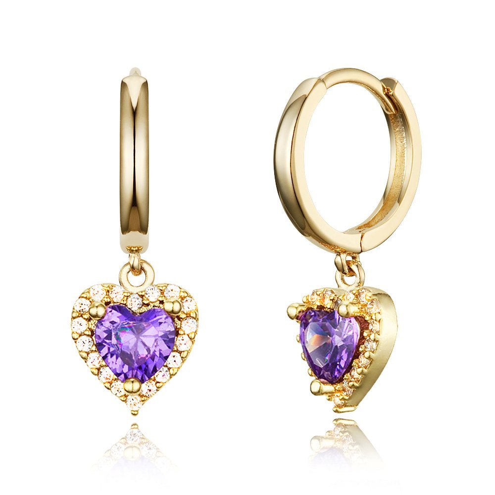 14k Gold Plated Brass Purple Heart Plain Huggy Baby Girls Hoop Earrings