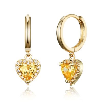 14k Gold Plated Brass Yellow Heart Plain Huggy Baby Girls Hoop Earrings