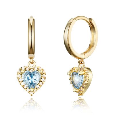 14k Gold Plated Brass Light Blue Heart Plain Huggy Baby Girls Hoop Earrings