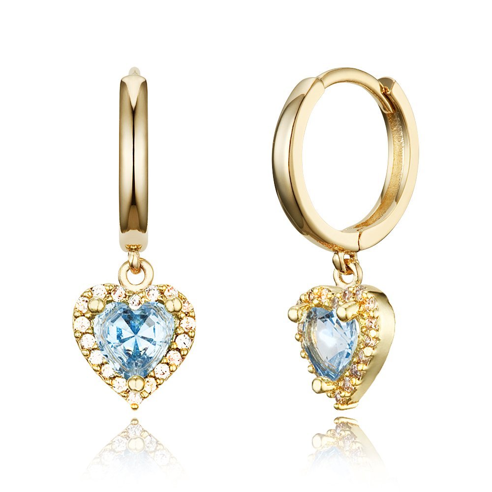 14k Gold Plated Brass Light Blue Heart Plain Huggy Baby Girls Hoop Earrings