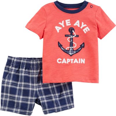 Carter's Boys' Newborn-24M 2 Piece Anchor Tee with Shorts 3 Months Orange