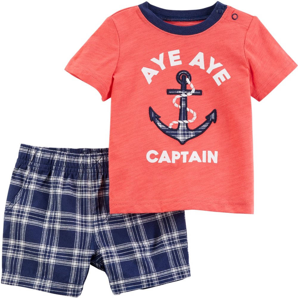 Carter's Boys' Newborn-24M 2 Piece Anchor Tee with Shorts 3 Months Orange