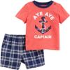 Carter's Boys' Newborn-24M 2 Piece Anchor Tee with Shorts 3 Months Orange view 1