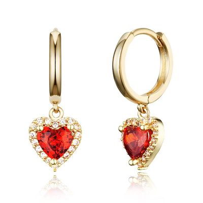 14k Gold Plated Brass Dark Red Heart Plain Huggy Baby Girls Hoop Earrings