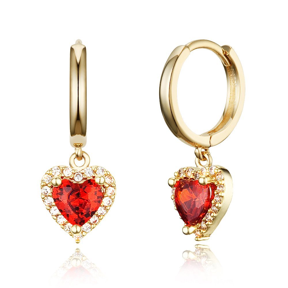 14k Gold Plated Brass Dark Red Heart Plain Huggy Baby Girls Hoop Earrings